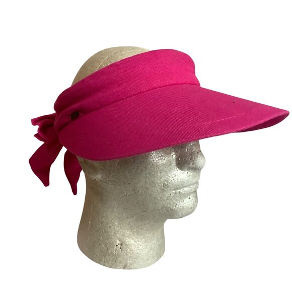 Scala Collezione Fuchsia Wide Brim Visor Bow Tie Back 100% Cotton One Size - Picture 1 of 7